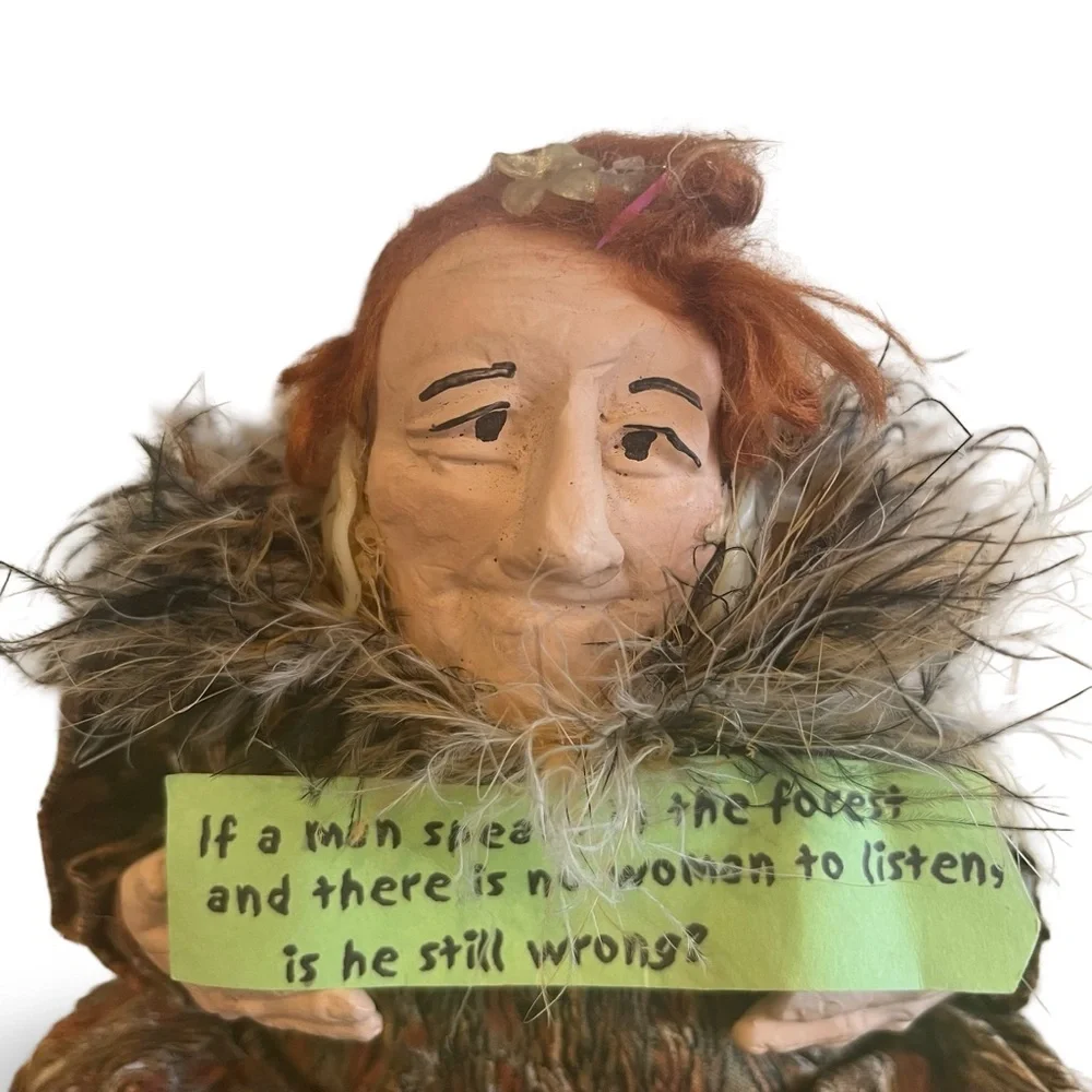 Artisan Ceramic Head Doll Shelf Sitter with Funny Saying